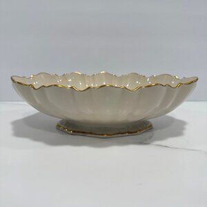 VTG MCM Lenox Scalloped Edge Centerpiece Bowl Ivory 24K Gold Trim Trinket Dish